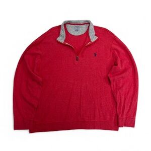 Polo Ralph Lauren Sweater Mens XL Red Luxury Jersey Quarter Zip Pullover Pony